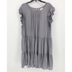 Wilfred Sidonie Babydoll Dress Large Grey Flutter Sleeve Tiered Lightweight